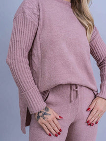 Conjunto Feminino Tricot Mousse Blusa e Calça com Punho