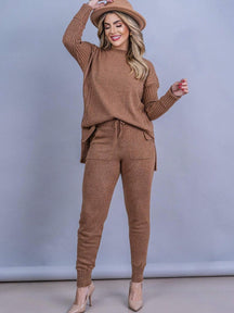 Conjunto Feminino Tricot Mousse Blusa e Calça com Punho
