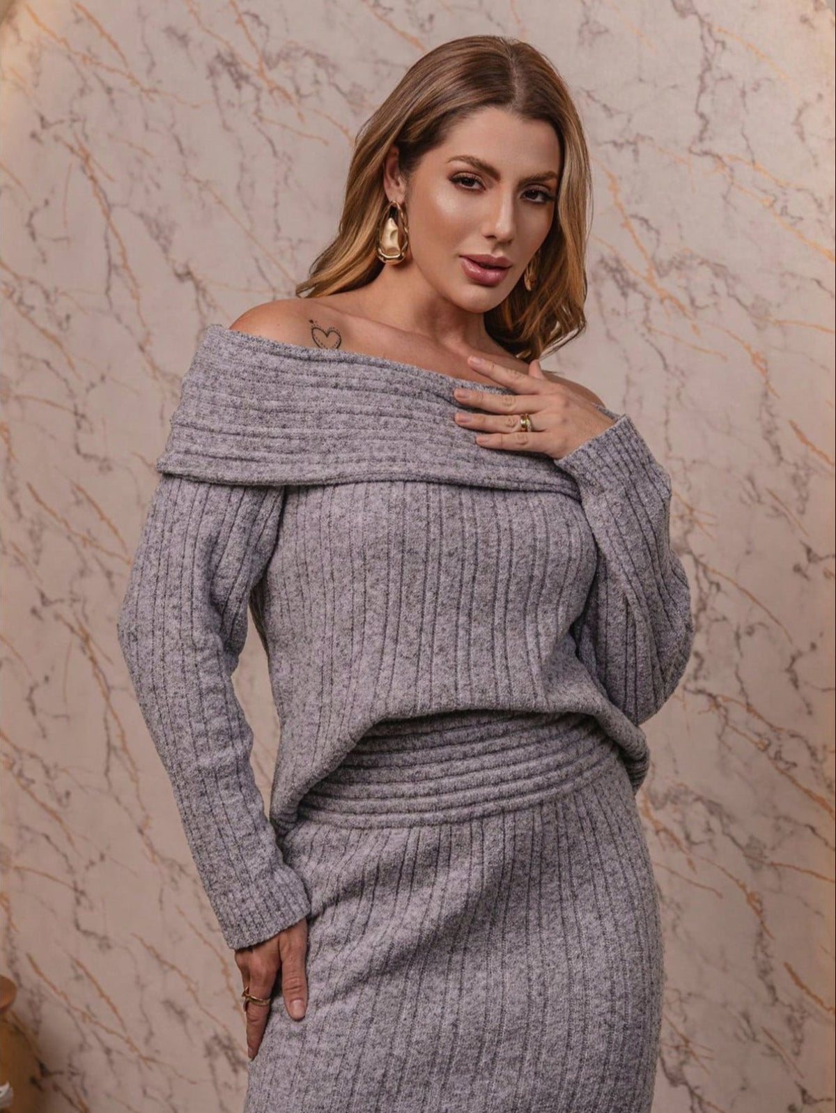 Conjunto Tricot Saia e Blusa Casual Boho Sensual