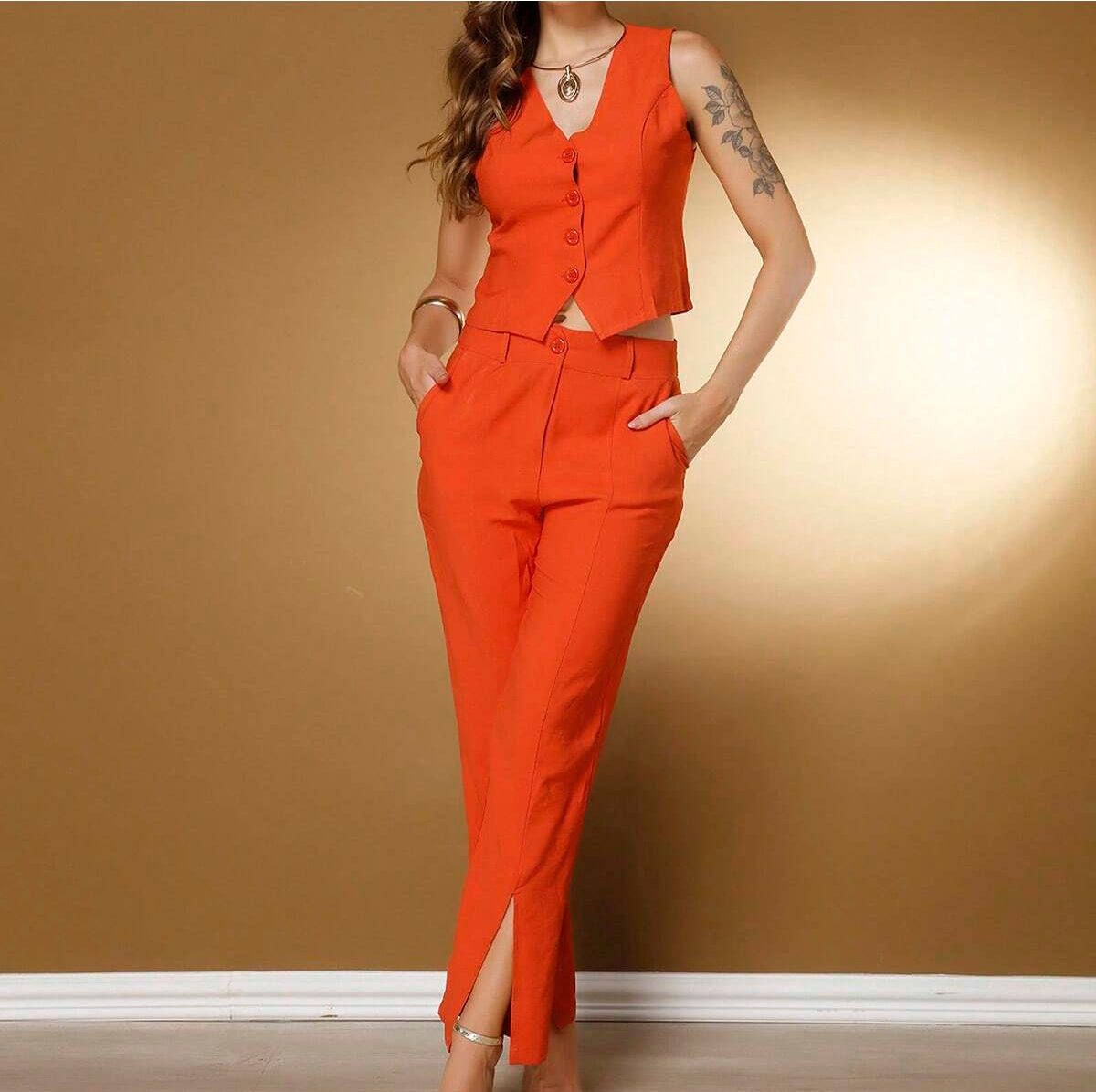 Conjunto Casual Colete E Calça Alfaiataria Elegante