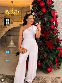 Macacão Longo Pantalona com Laço Ombro