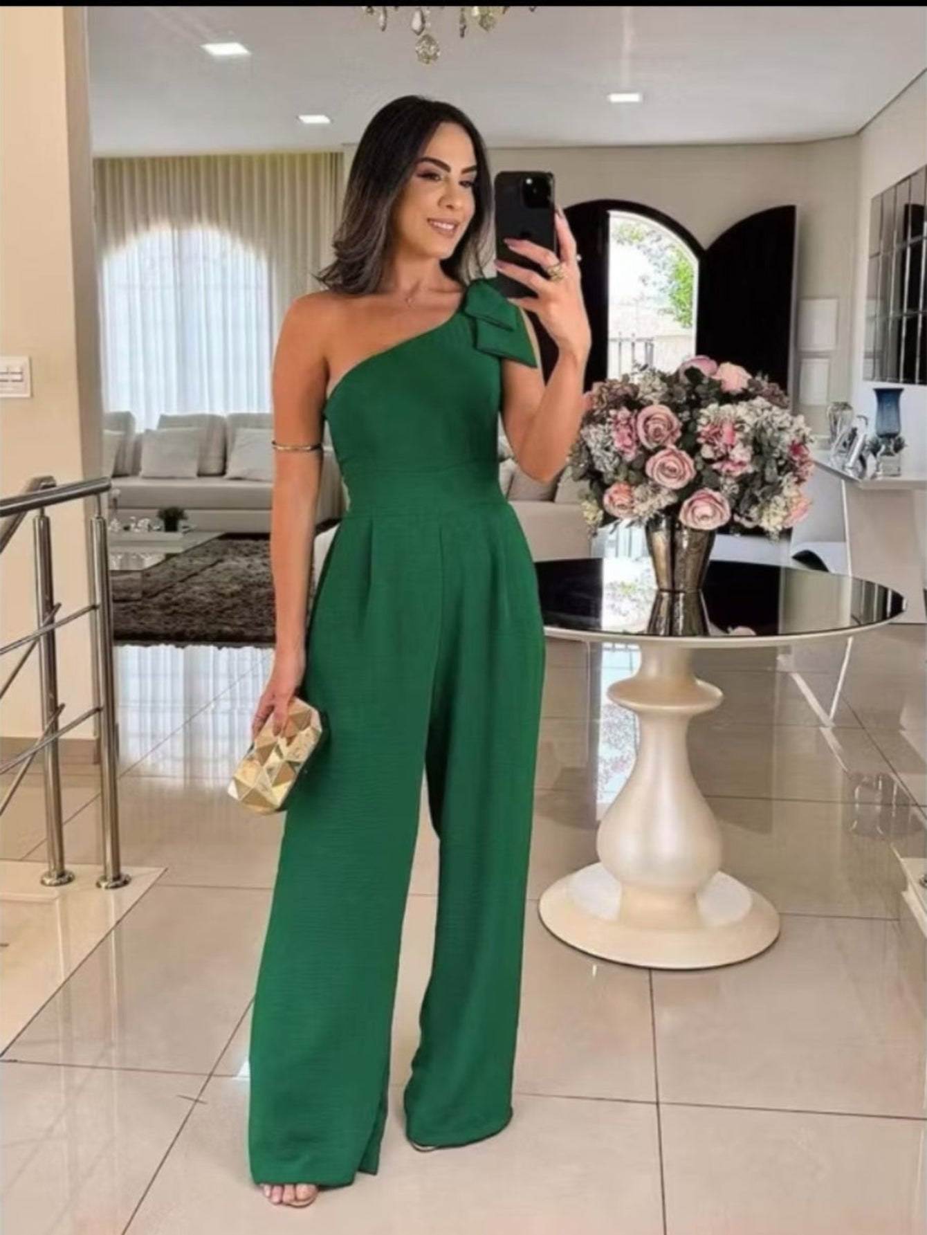 Macacão Longo Pantalona com Laço Ombro