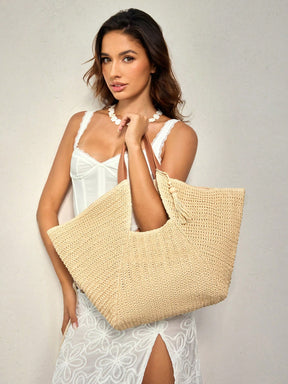 Bolsa Sacola de Palha de Estilo Boêmio de Grande Praiana