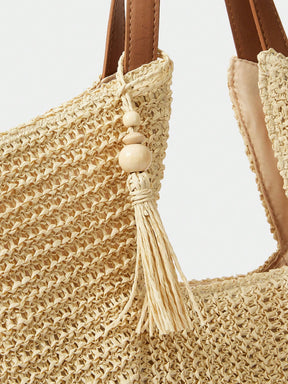 Bolsa Sacola de Palha de Estilo Boêmio de Grande Praiana