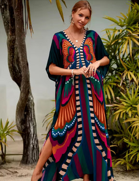 Vestido De Cobertura Kaftan Gola V Maxi Turco