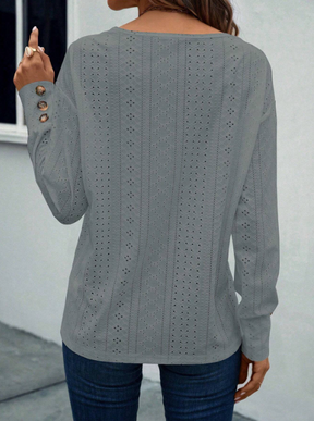 Camisa Feminina Casual Manga Longa Detalhe na Gola