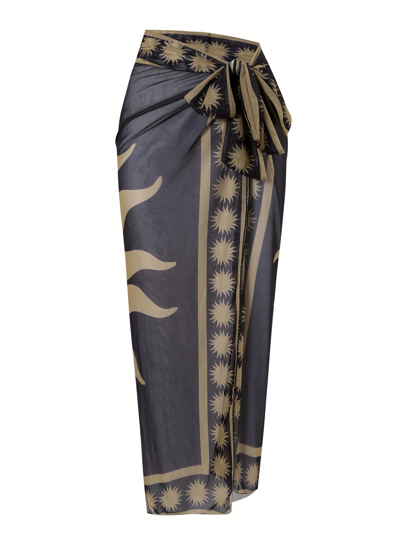 Conjunto 2 Peças: Maiô Preto + Saia Longa Estampado em Tule