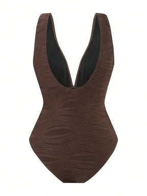 Conjunto 2 Peças: Maiô Marrom + Saia Longa Estampado em Tule