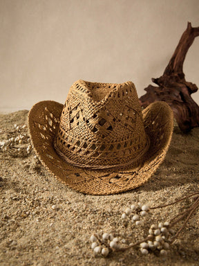 Chapéu de Cowboy Unissex com Contas de Madeira e Conchas