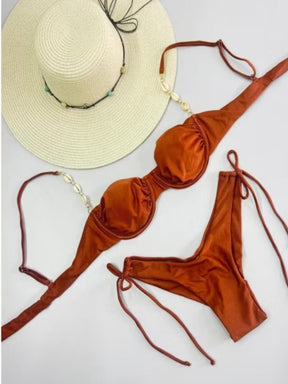 Conjunto Biquíni Fio Duplo Detalhe em Búzios na Alça