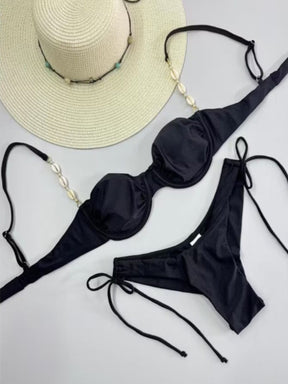 Conjunto Biquíni Fio Duplo Detalhe em Búzios na Alça