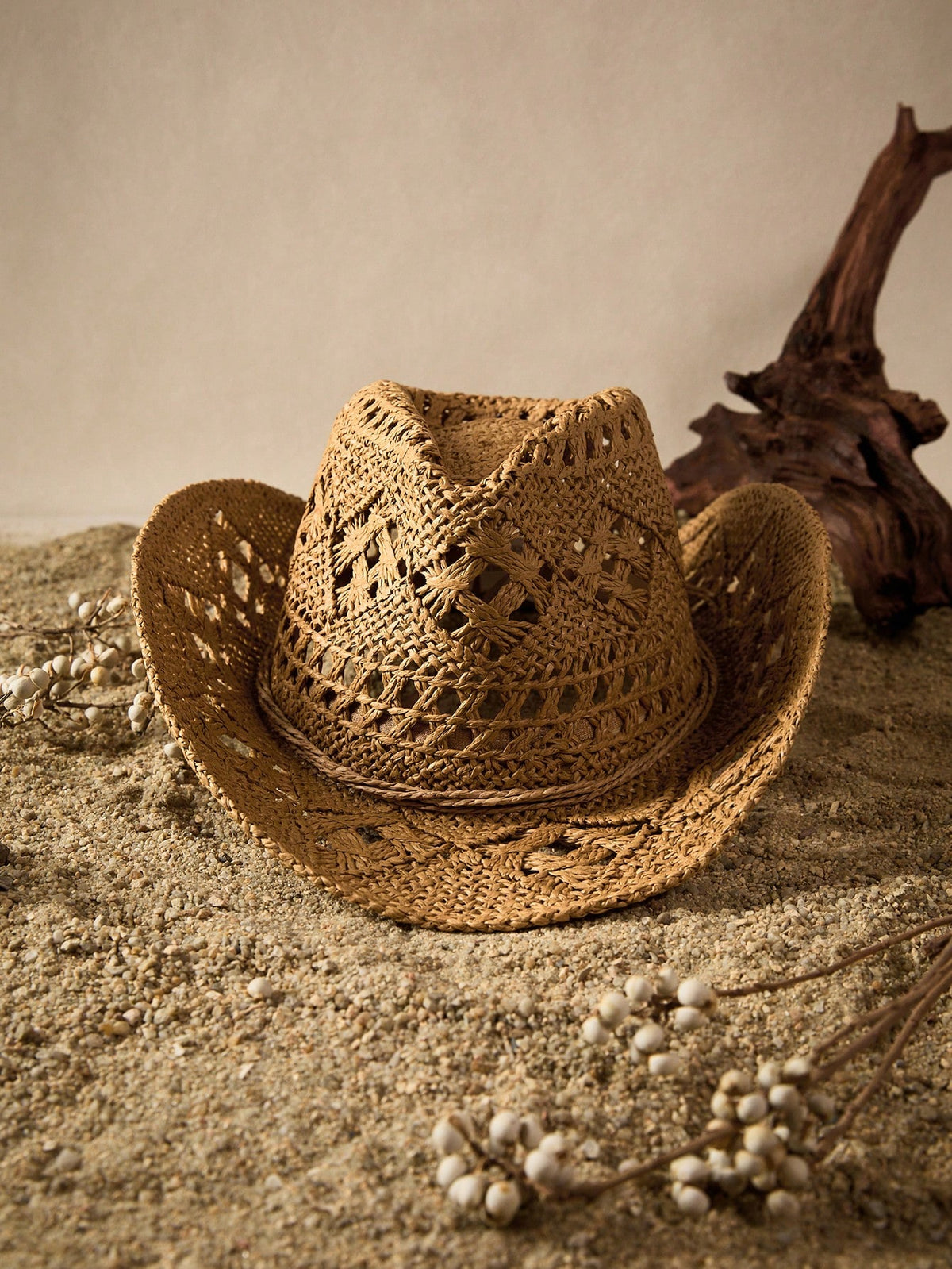 Chapéu de Cowboy Unissex com Contas de Madeira e Conchas