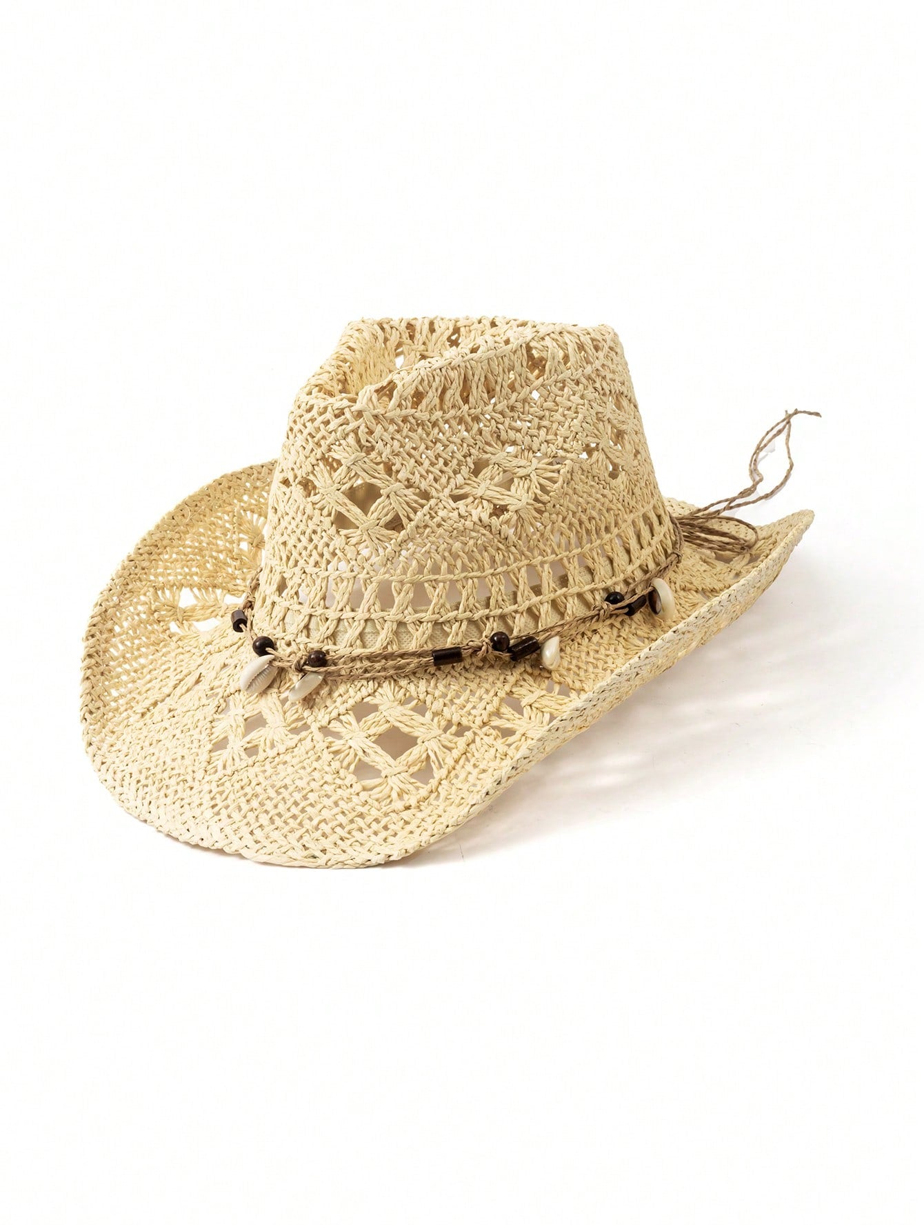 Chapéu de Cowboy Unissex com Contas de Madeira e Conchas