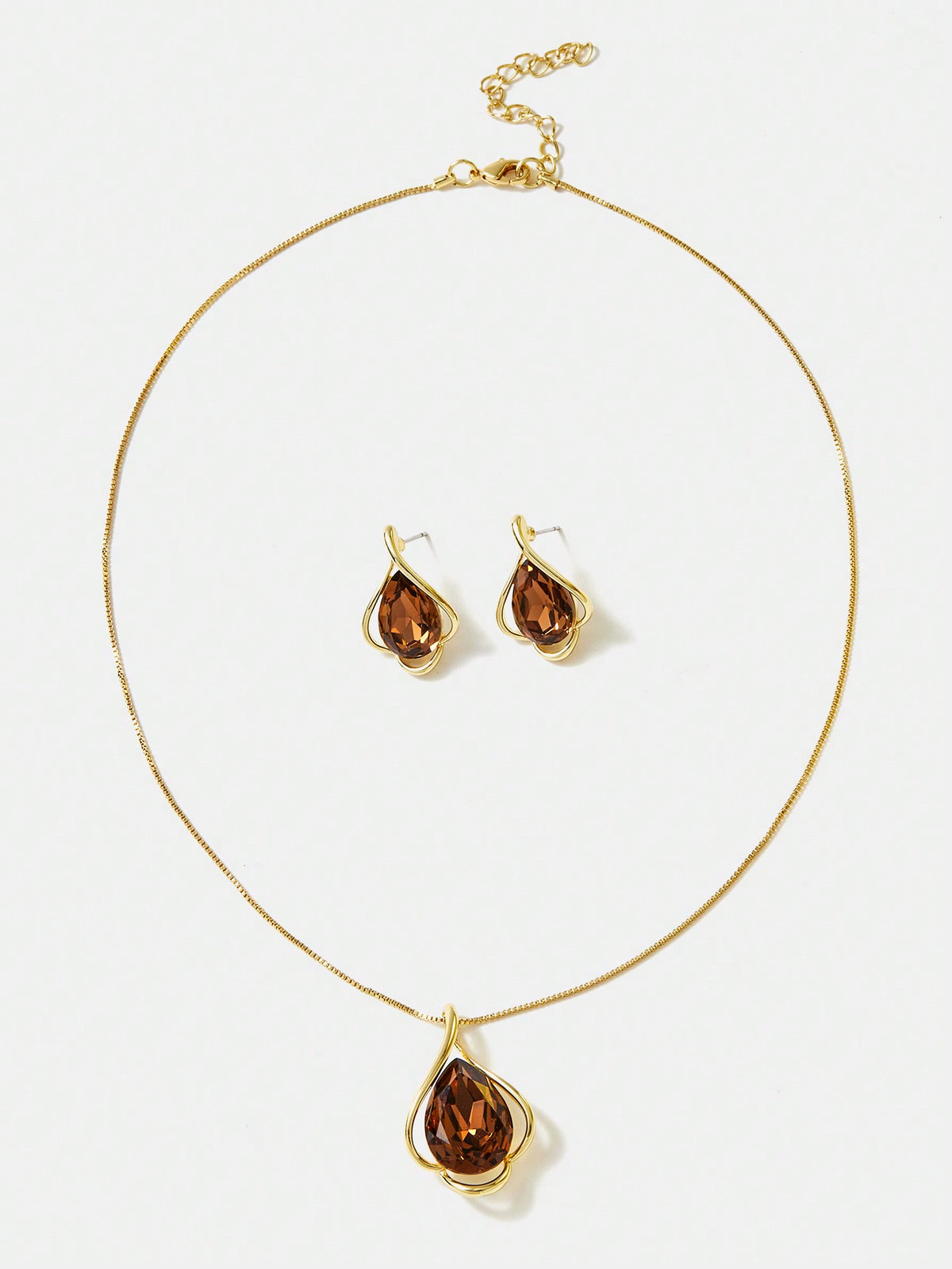 Conjunto De Colar E Brincos De Zircônia Cúbica Champanhe
