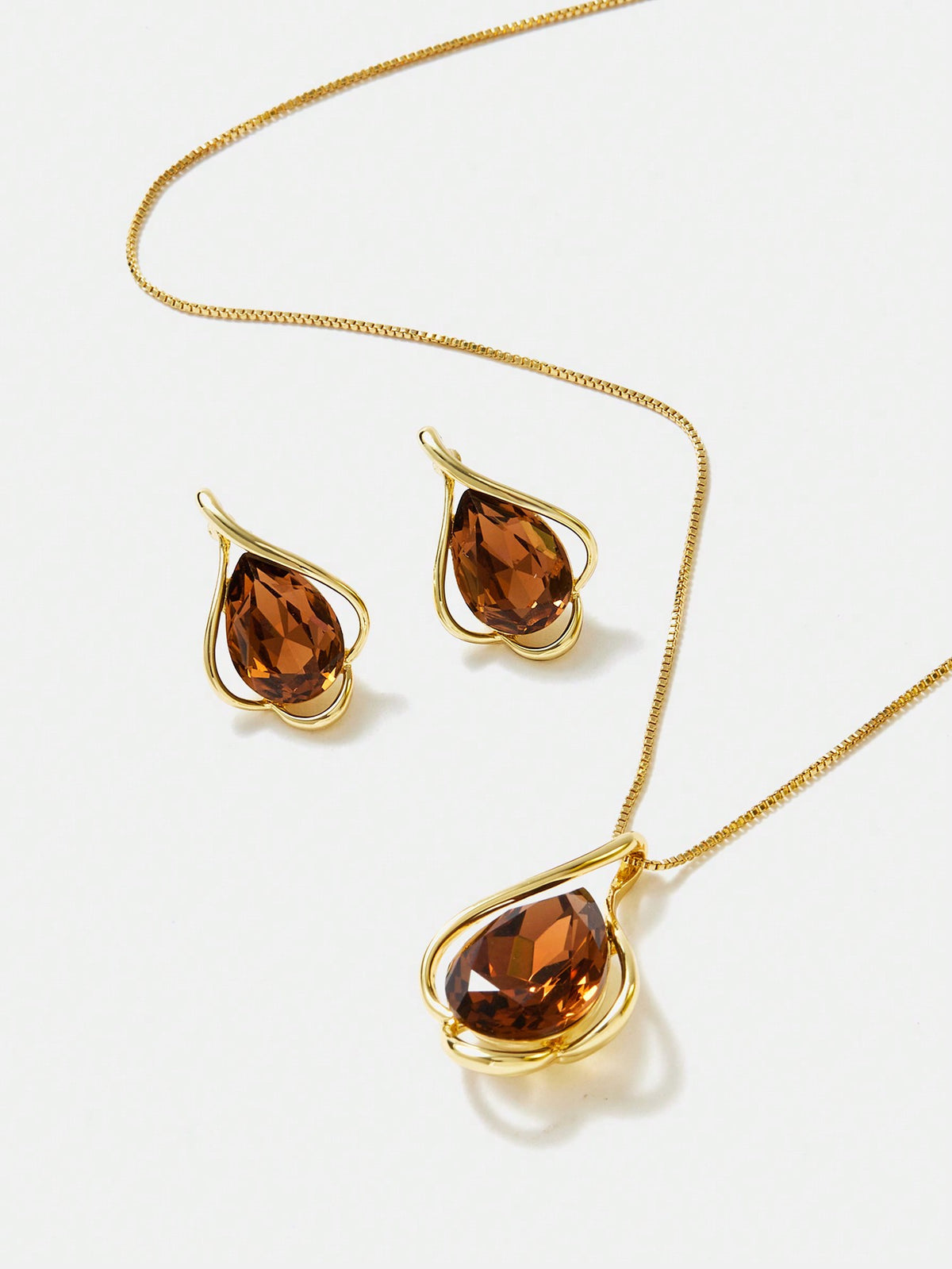 Conjunto De Colar E Brincos De Zircônia Cúbica Champanhe