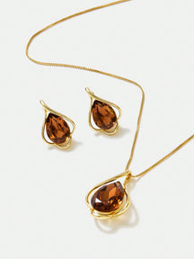 Conjunto De Colar E Brincos De Zircônia Cúbica Champanhe