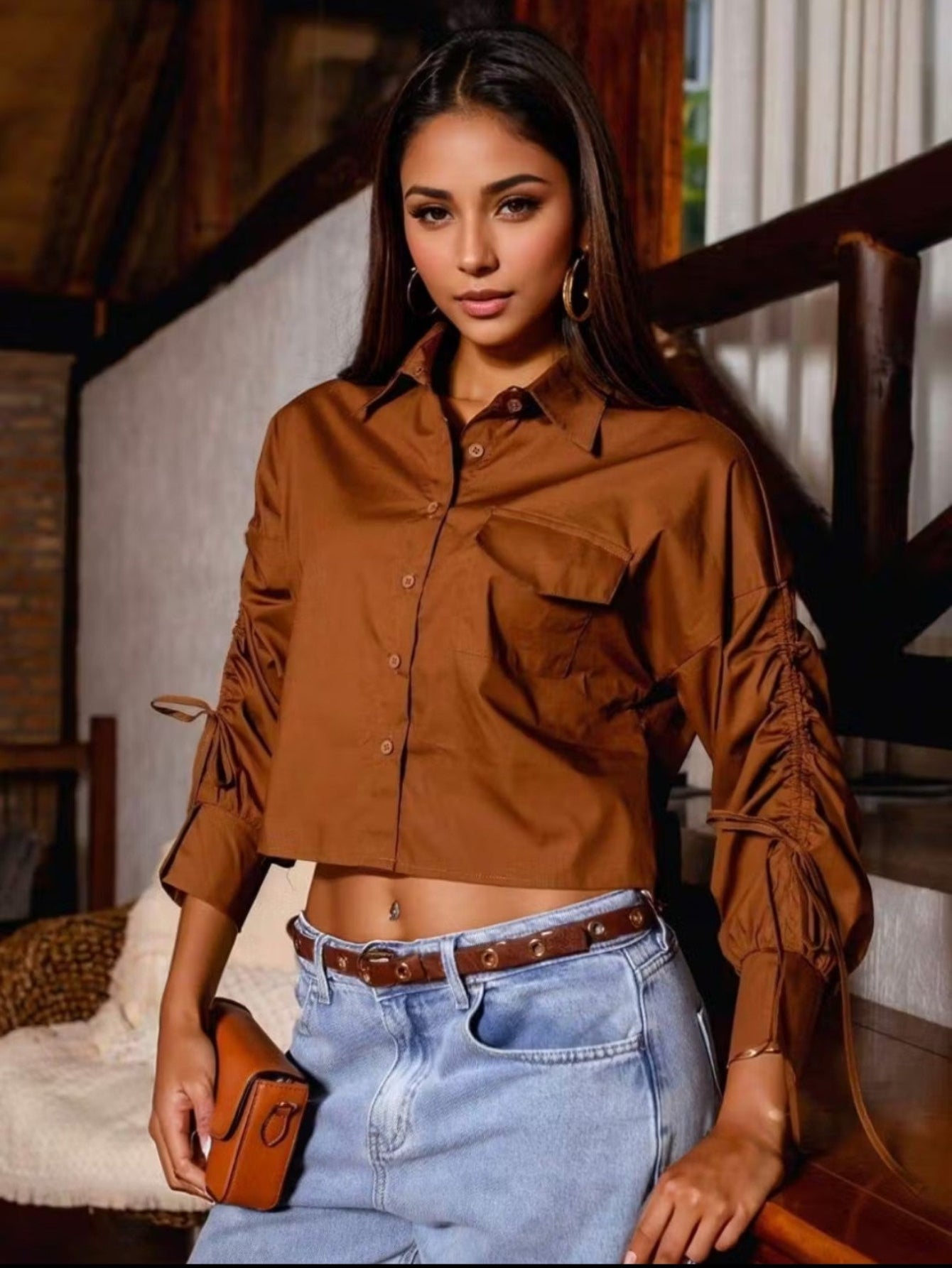 Camisa Cropped em Tricoline de Algodão Debora