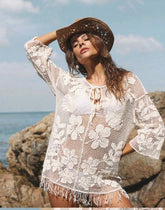 Saída de Praia Feminino Rendada Meia Manga