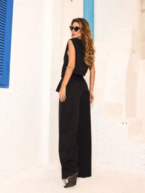 Conjunto Feminino Colete com Calça Alfaiataria e Cinto