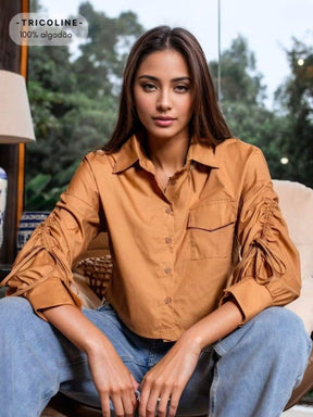 Camisa Cropped em Tricoline de Algodão Debora