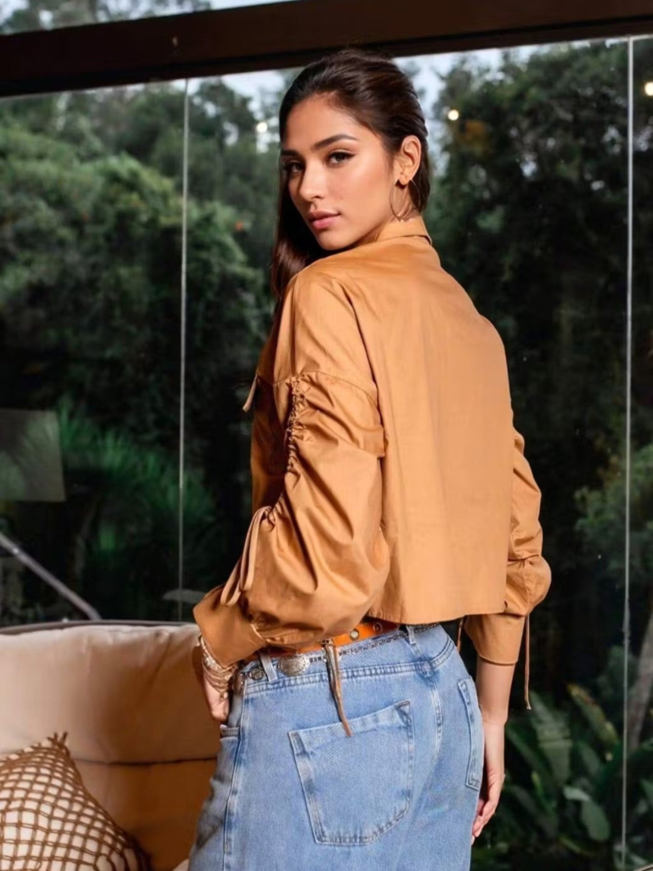 Camisa Cropped em Tricoline de Algodão Debora