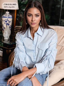 Camisa Cropped em Tricoline de Algodão Debora