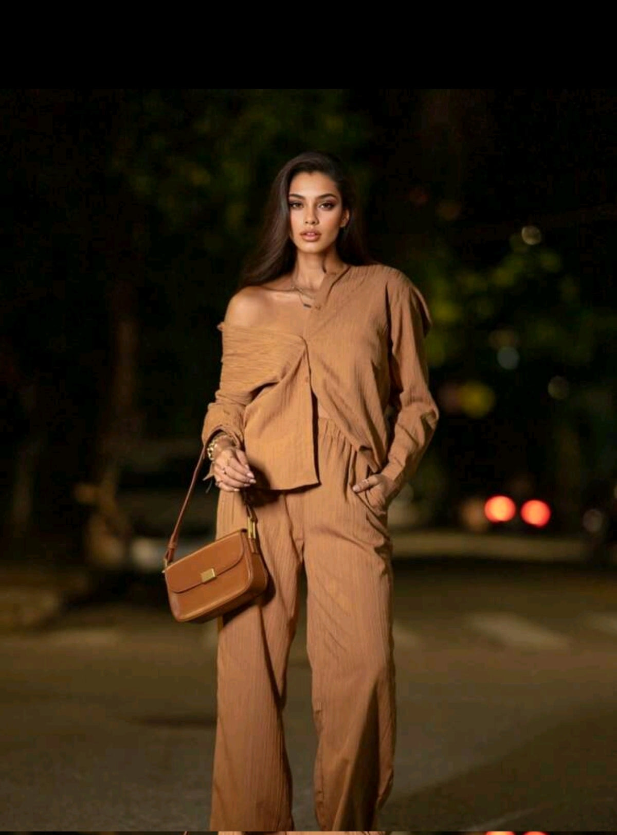 Conjunto Feminino Camisa e Calça Pantalona Texturizado