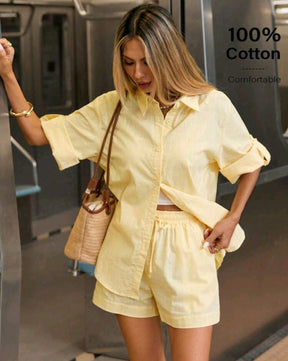 Conjunto de Camisa e Shorts Amarelo Manteiga