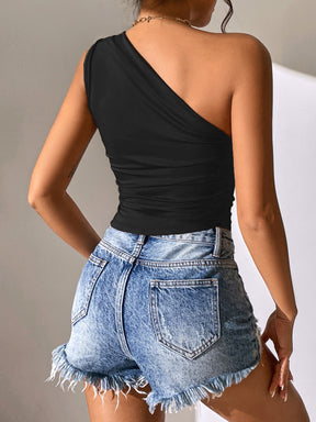 Blusa Top Feminina Ombro Tubo Bainha assimétrica