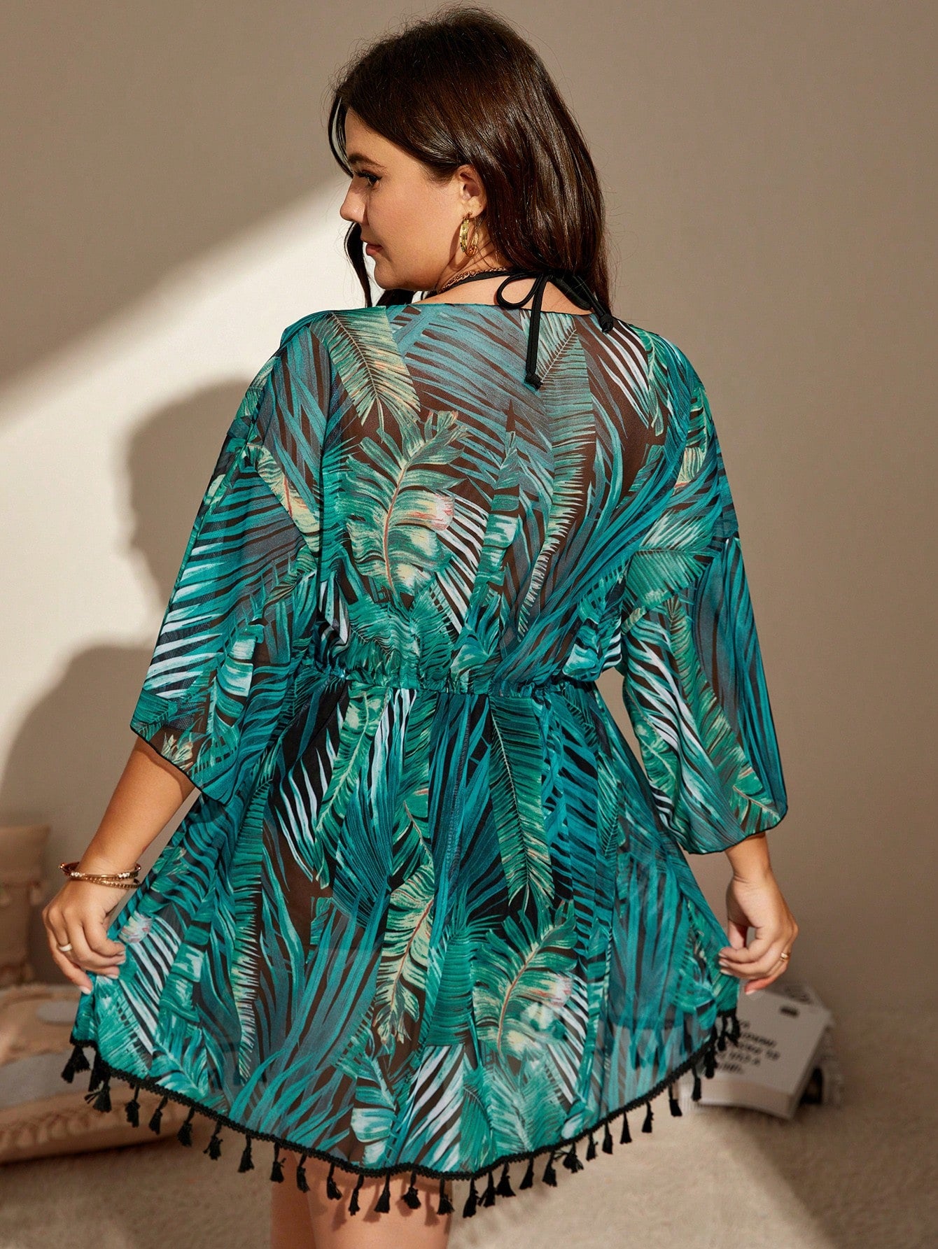 Saida de Praia Quimono Patchwork (Plus Size)