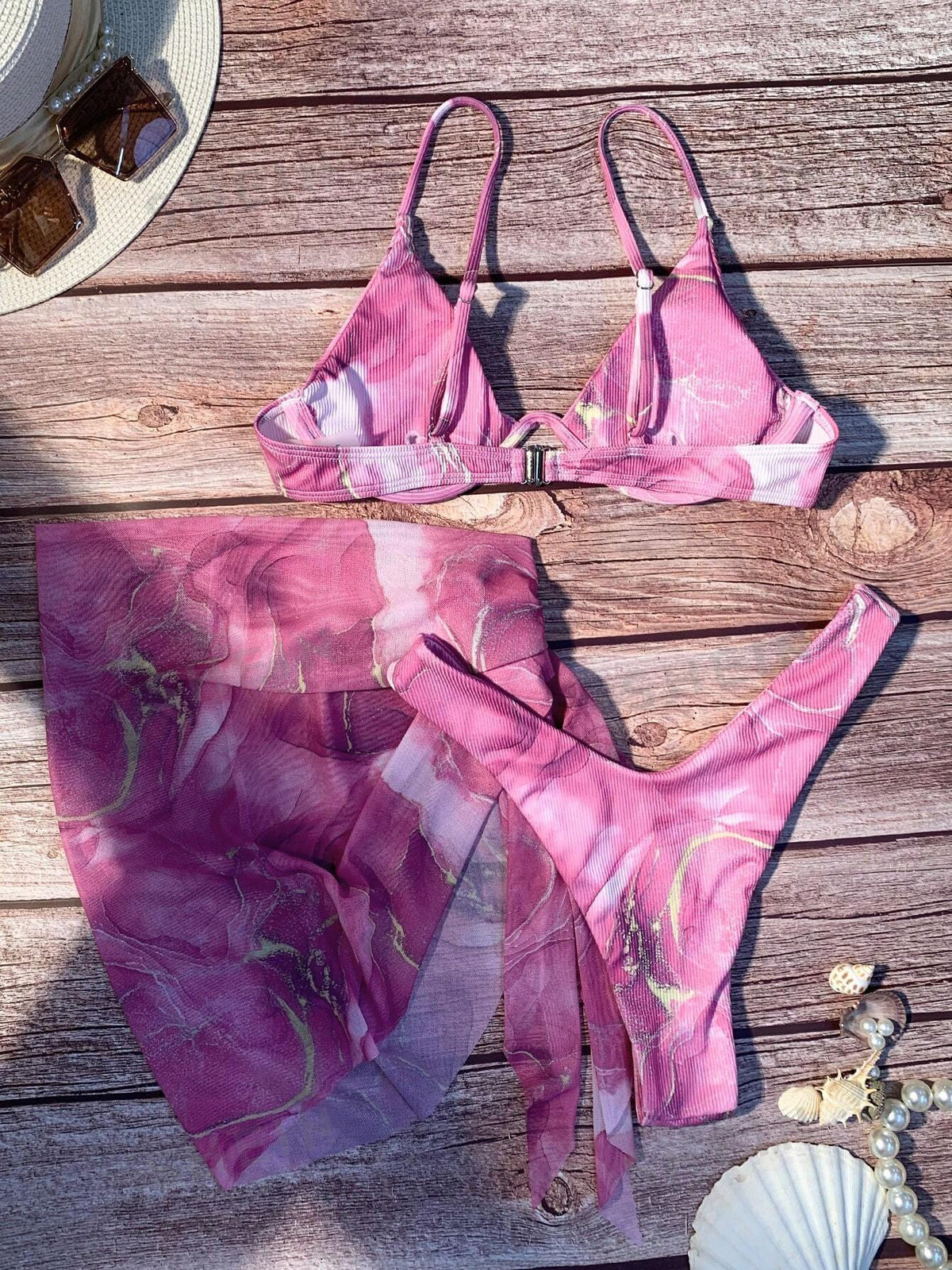 Biquíni Underwire Estampa em Mármore E Saia de Praia ️