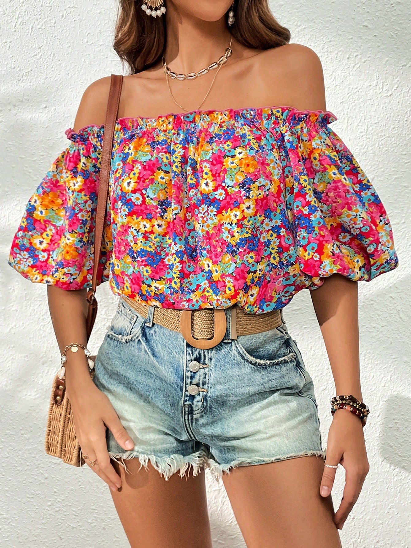 Blusa Estampa Floral Tomara que Caia Manga Bufante