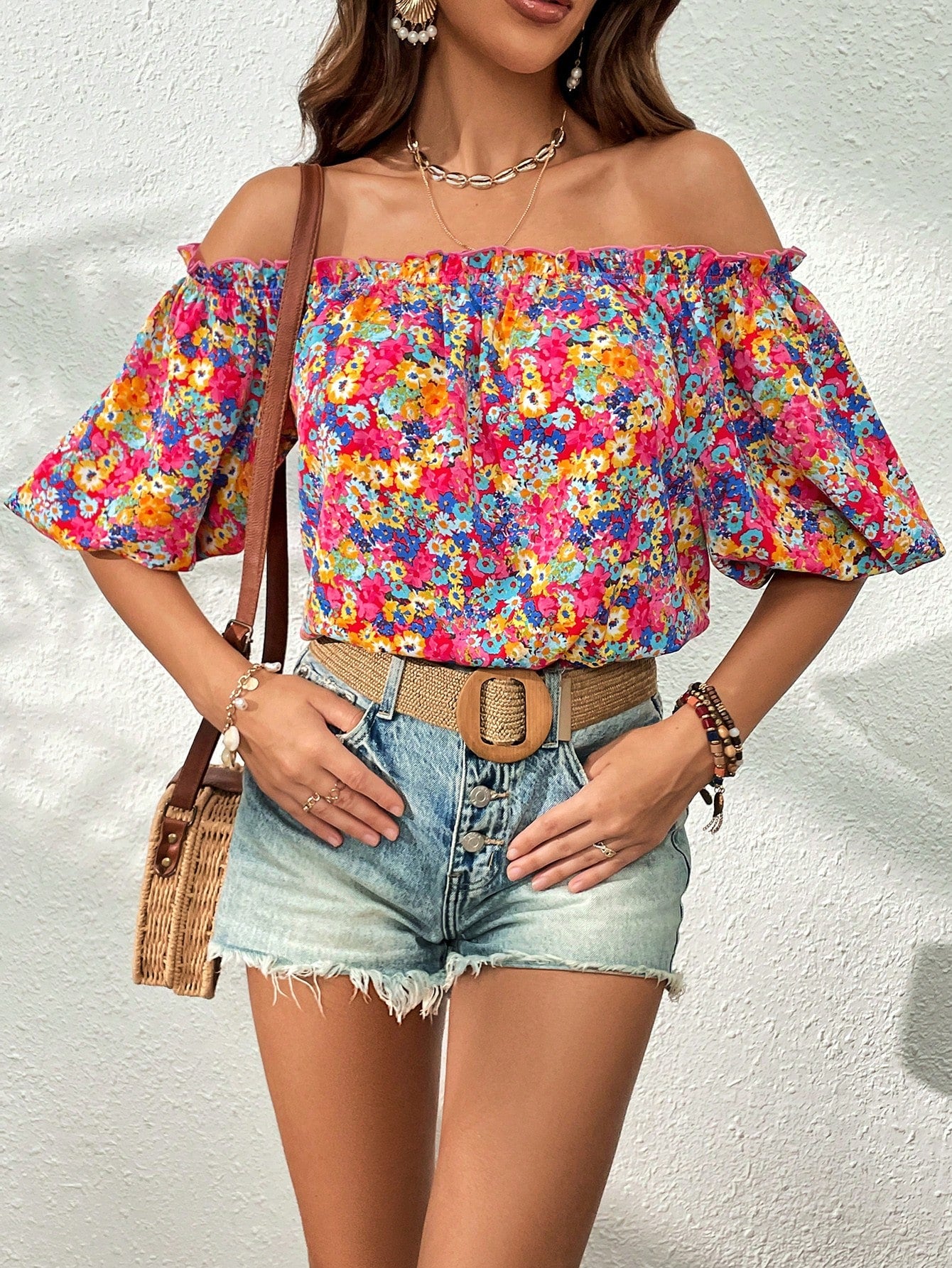 Blusa Estampa Floral Tomara que Caia Manga Bufante