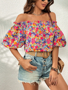 Blusa Estampa Floral Tomara que Caia Manga Bufante