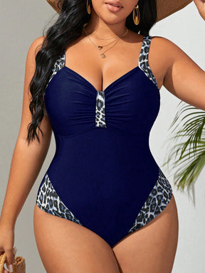 Maiô Estampa De Leopardo Busto Franzido (Plus Size)