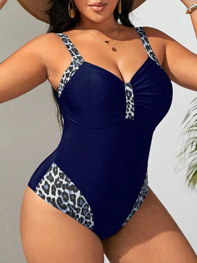 Maiô Estampa De Leopardo Busto Franzido (Plus Size)