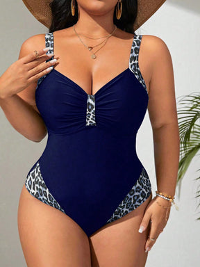 Maiô Estampa De Leopardo Busto Franzido (Plus Size)