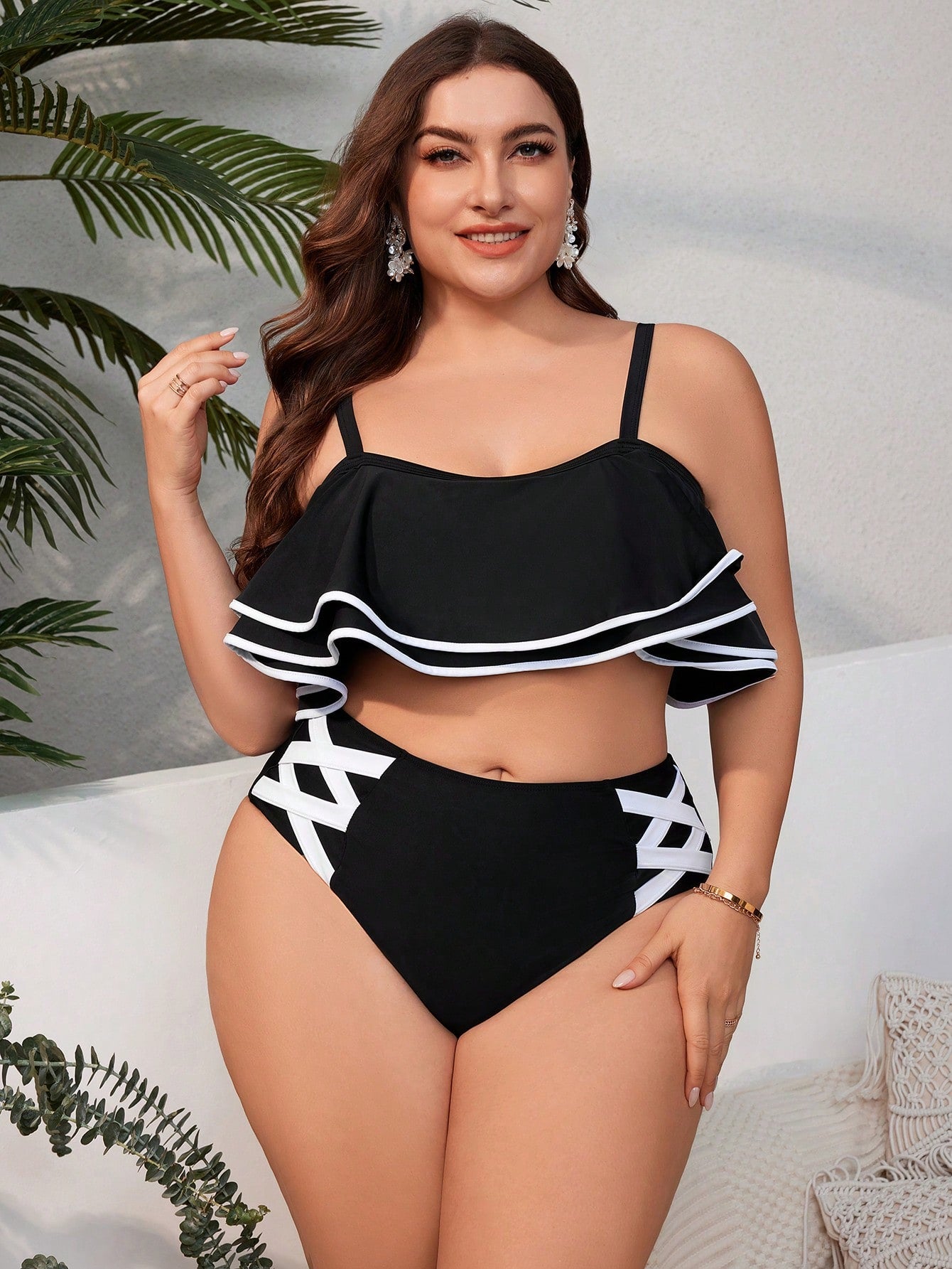 Conjunto De Biquini Com Babados Para Mulheres (Plus Size)