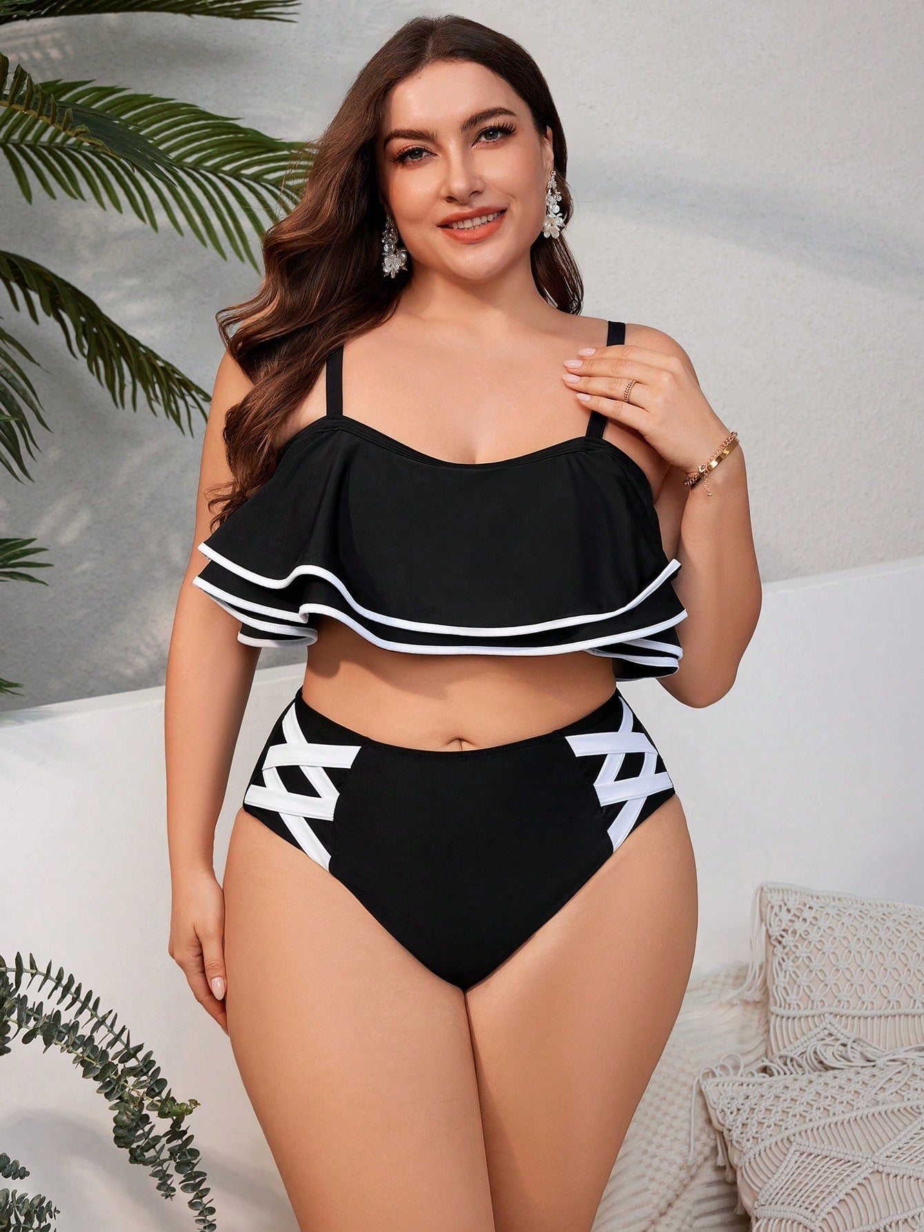 Conjunto De Biquini Com Babados Para Mulheres (Plus Size)