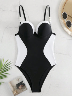 Maiô Com Arame Underwire Preto e Branco E Splicing