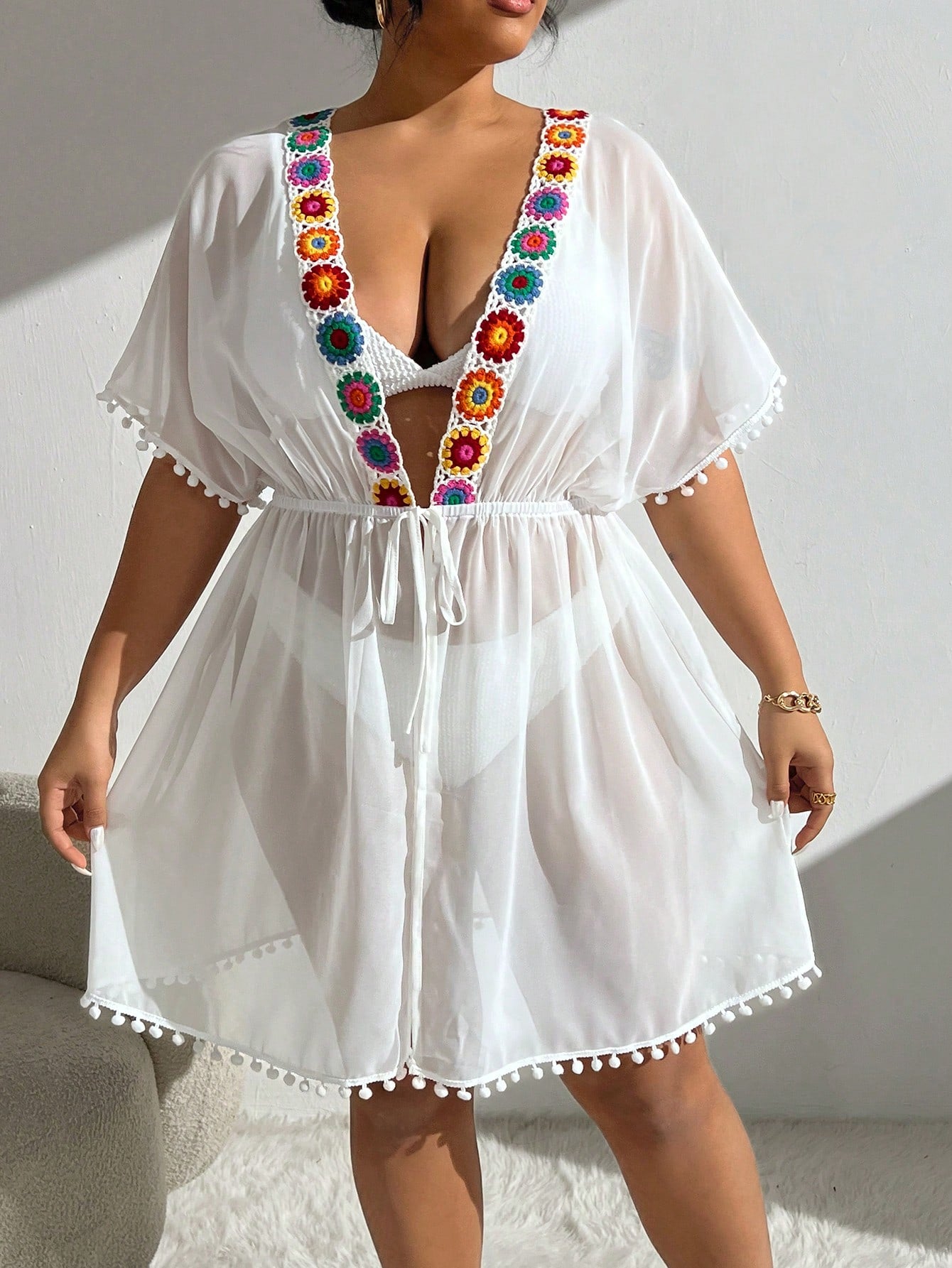 Saida de Praia Quimono Patchwork (Plus Size)