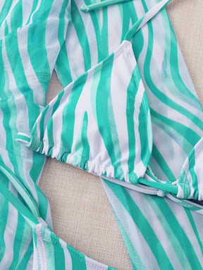 Conjunto Biquíni + Saída de Praia Transparente Estampado