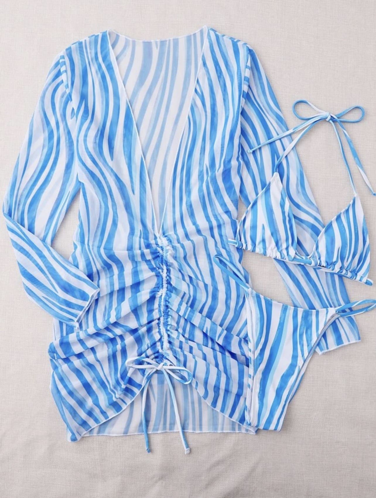 Conjunto Biquíni + Saída de Praia Transparente Estampado