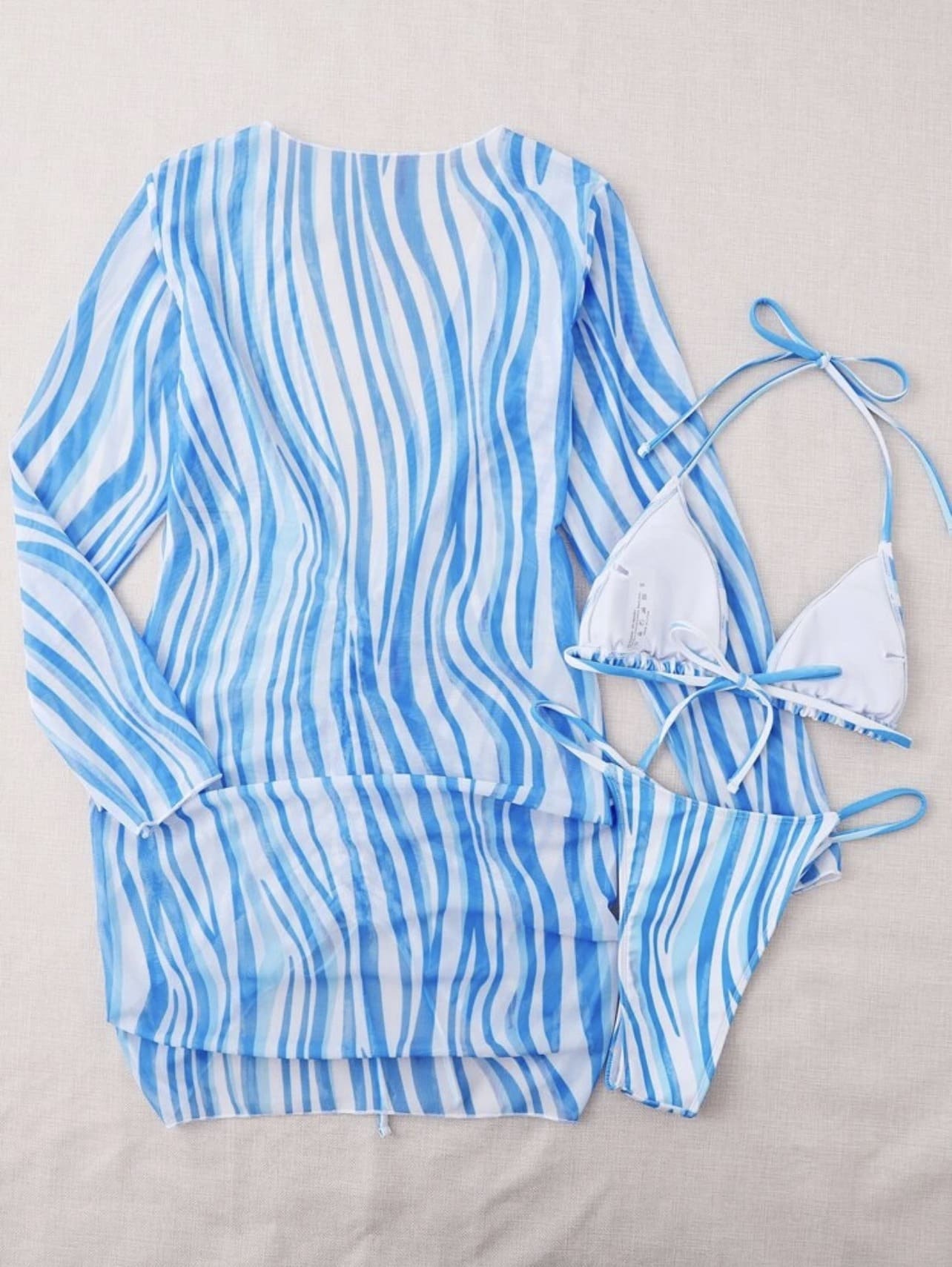 Conjunto Biquíni + Saída de Praia Transparente Estampado