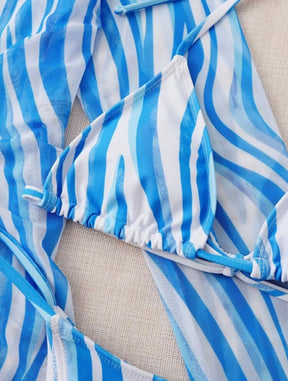 Conjunto Biquíni + Saída de Praia Transparente Estampado